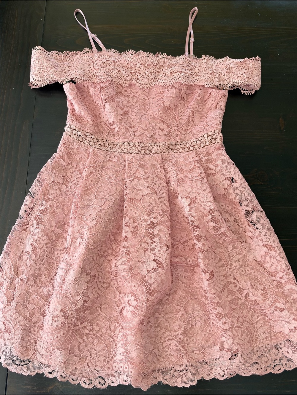 Francesca's Collections Pink Lace Off-Shoulder Dress
